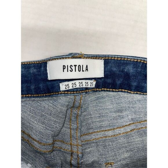 PISTOLA Jeans Womens Size 25 Dark‎ Blue Wash Skinny Distressed Low Rise A7 - Picture 2 of 7